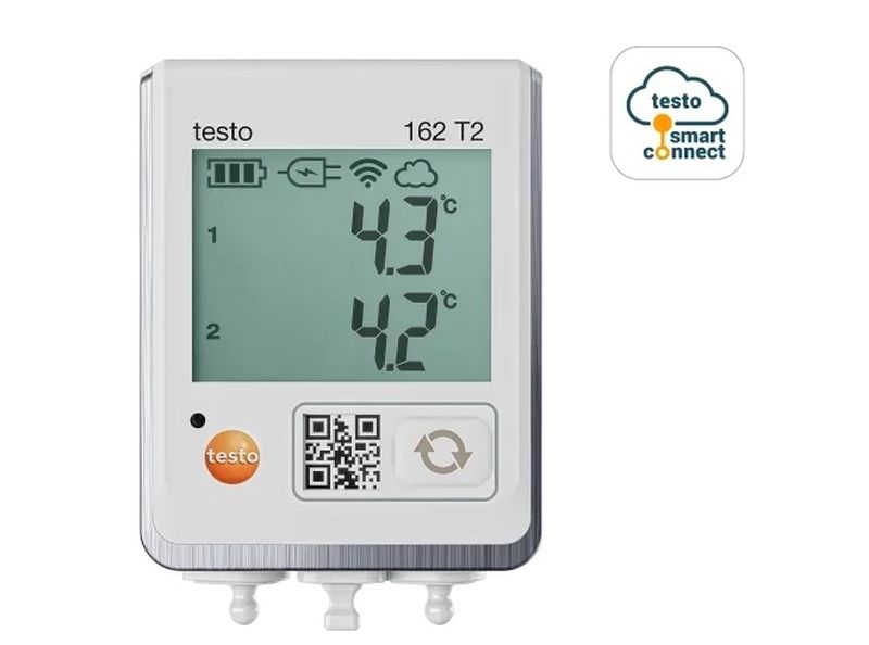 Wi-Fi дата логер testo 162 T2 с дисплей и 2 букси за температурни NTC сонди Wi-Fi дата логер testo 162 T2 с дисплей и 2 букси за температурни NTC сонди